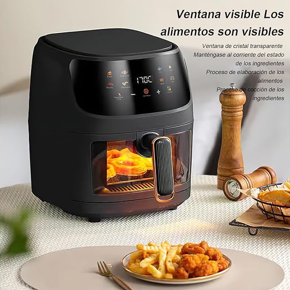 Freidora de aire, Sebami 8L Freidora Sin Aceite Freidora eléctrica inteligente Freidora de aire caliente Pantalla LED Táctil Ventana Transparente Freidora de Aire Caliente Sin BPA.