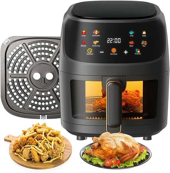Freidora de aire, Sebami 8L Freidora Sin Aceite Freidora eléctrica inteligente Freidora de aire caliente Pantalla LED Táctil Ventana Transparente Freidora de Aire Caliente Sin BPA.