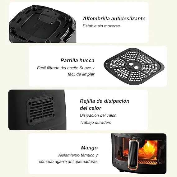 Freidora de aire, Sebami 8L Freidora Sin Aceite Freidora eléctrica inteligente Freidora de aire caliente Pantalla LED Táctil Ventana Transparente Freidora de Aire Caliente Sin BPA.