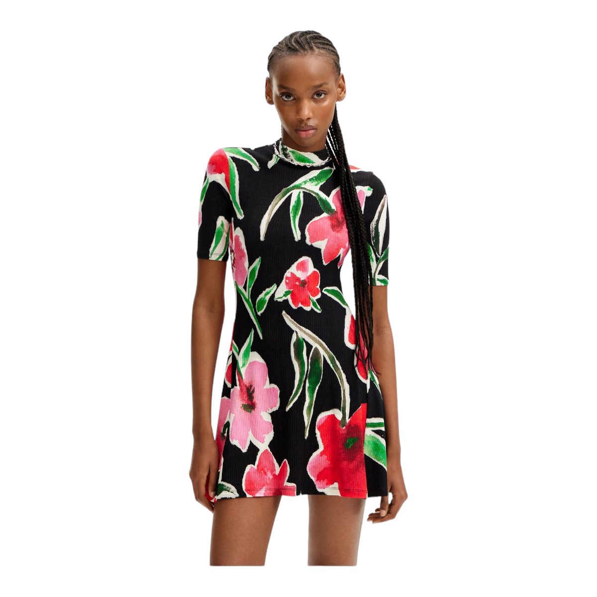 Vestido corto skater flores DESIGUAL.