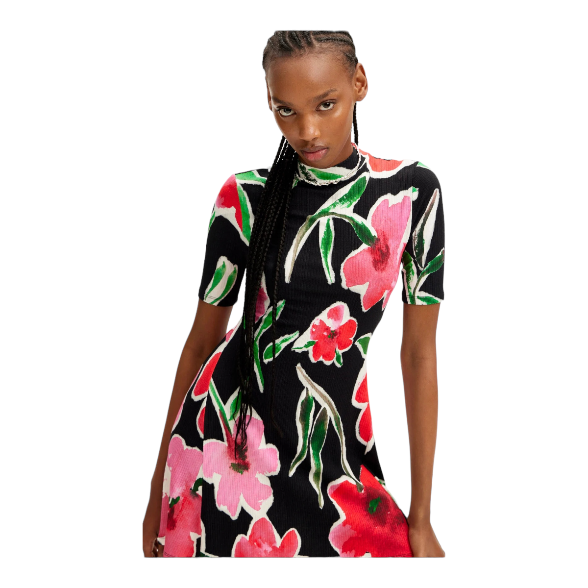 Vestido corto skater flores DESIGUAL.