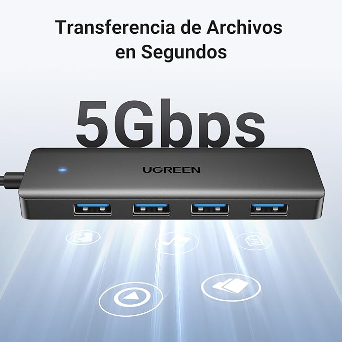 UGREEN Hub USB 3.0, 4 en 1 Adaptador de USB A 4 Puertos 5Gbps Compatible con PC, Laptop, PS4, PS5, Xbox, Disco U, Impresora, Memoria USB, Ratón, Teclado y Más, 15CM.