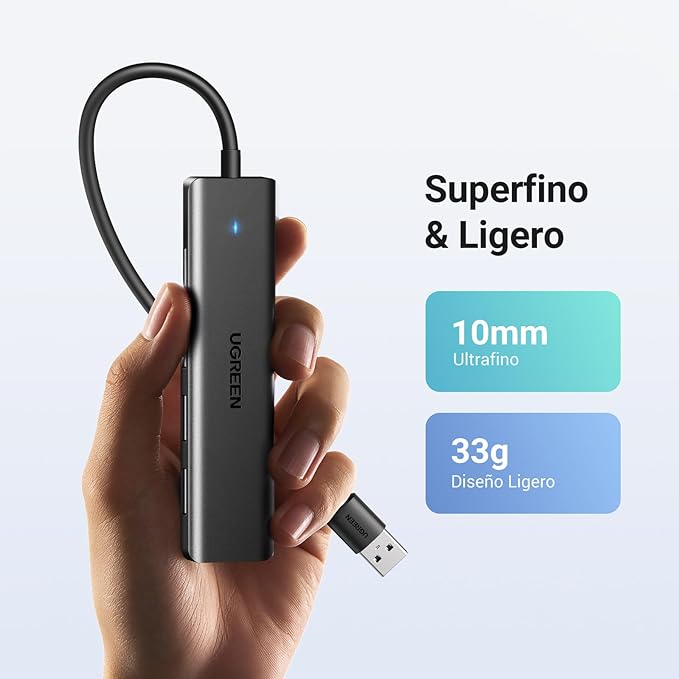 UGREEN Hub USB 3.0, 4 en 1 Adaptador de USB A 4 Puertos 5Gbps Compatible con PC, Laptop, PS4, PS5, Xbox, Disco U, Impresora, Memoria USB, Ratón, Teclado y Más, 15CM.
