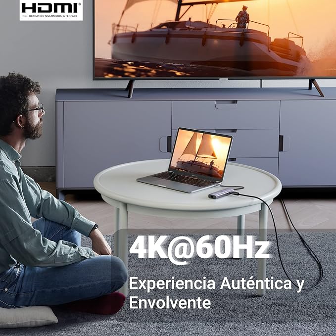 UGREEN Hub USB C, 7 en 1 Adaptador USB C a HDMI 4K 60Hz, Gigabit Ethernet, 100W PD Carga, Lector de Tarjetas SD TF, 2 USB 3.0 Compatible con MacBook Pro Air M1 M2 iPad iPhone 15 DELL Switch Steam Deck.