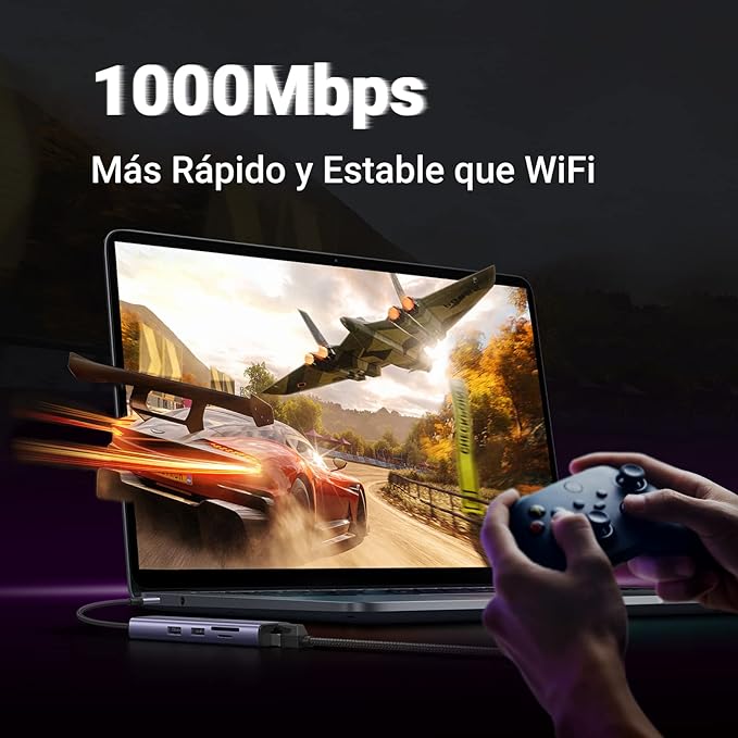 UGREEN Hub USB C, 7 en 1 Adaptador USB C a HDMI 4K 60Hz, Gigabit Ethernet, 100W PD Carga, Lector de Tarjetas SD TF, 2 USB 3.0 Compatible con MacBook Pro Air M1 M2 iPad iPhone 15 DELL Switch Steam Deck.