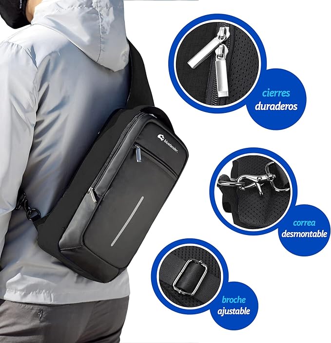 A Bluelander Mochila Antirrobo Cruzada, Bolso de Pecho, Bandolera Multifuncional, 
