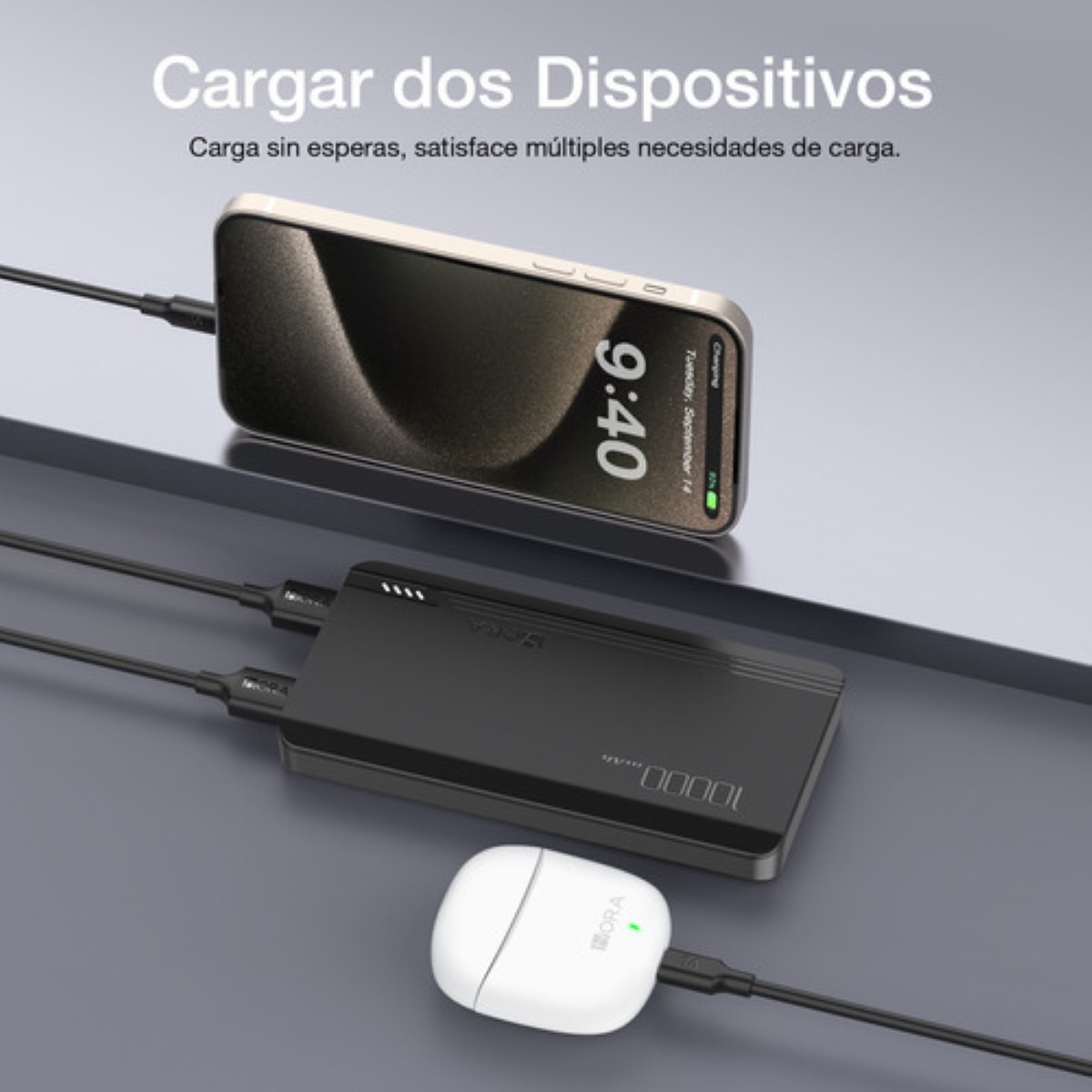 Power Bank Batería Portátil 10000mah 2.1a Carga Bateria Portatil Con 2 Puerto Negra