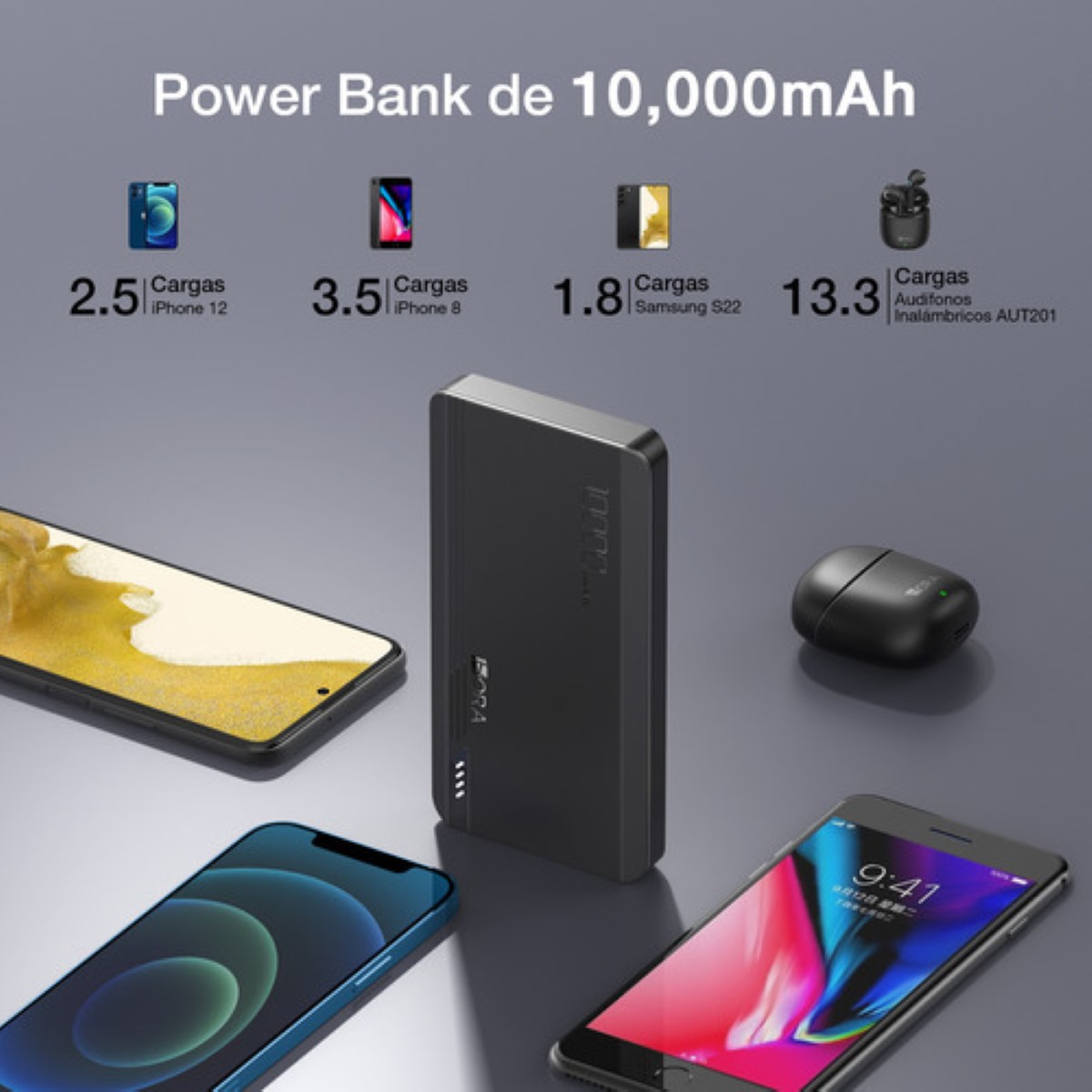 Power Bank Batería Portátil 10000mah 2.1a Carga Bateria Portatil Con 2 Puerto Negra