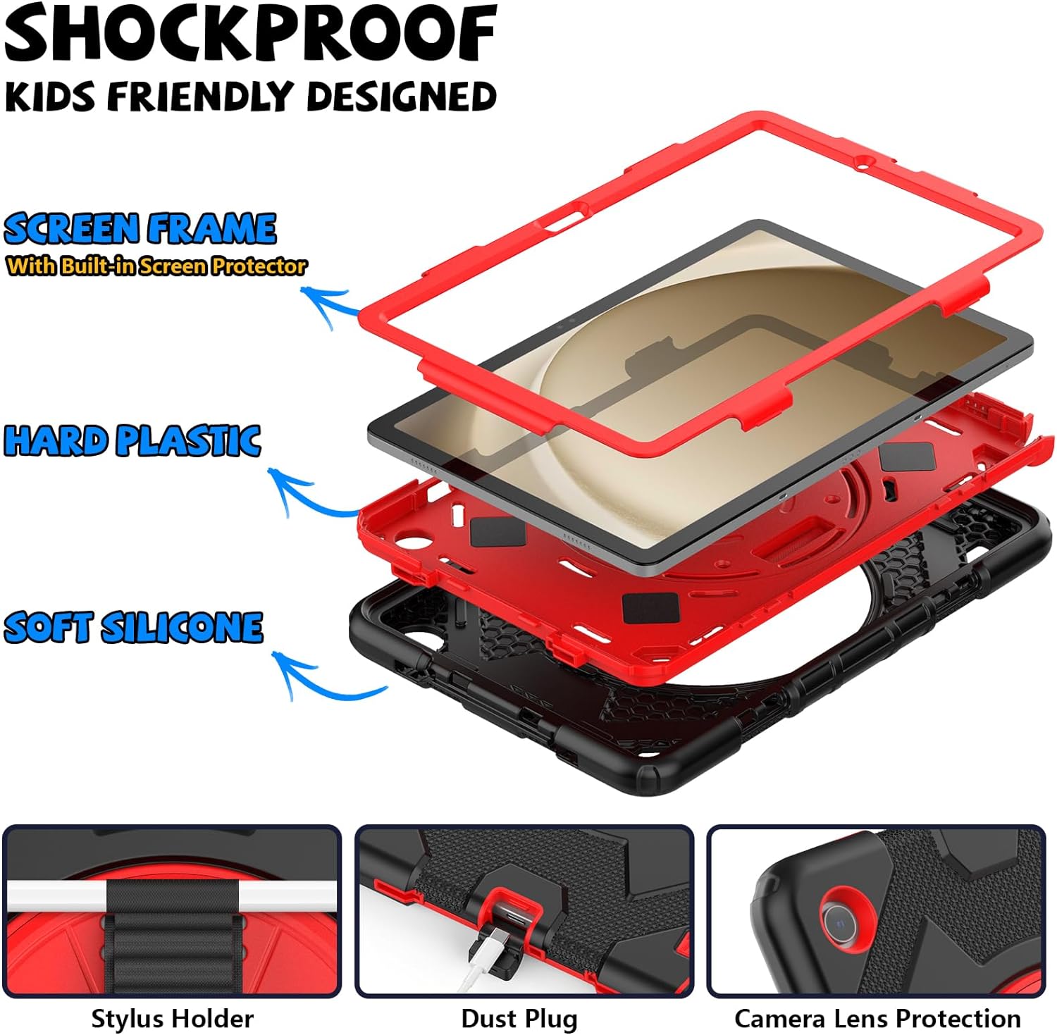  Funda De Uso Rudo Para Tablet Samsung Galaxy Tab A9 Plus 11" (2023) SM-X210/SM-216/SM-X218 Negro/Rojo.