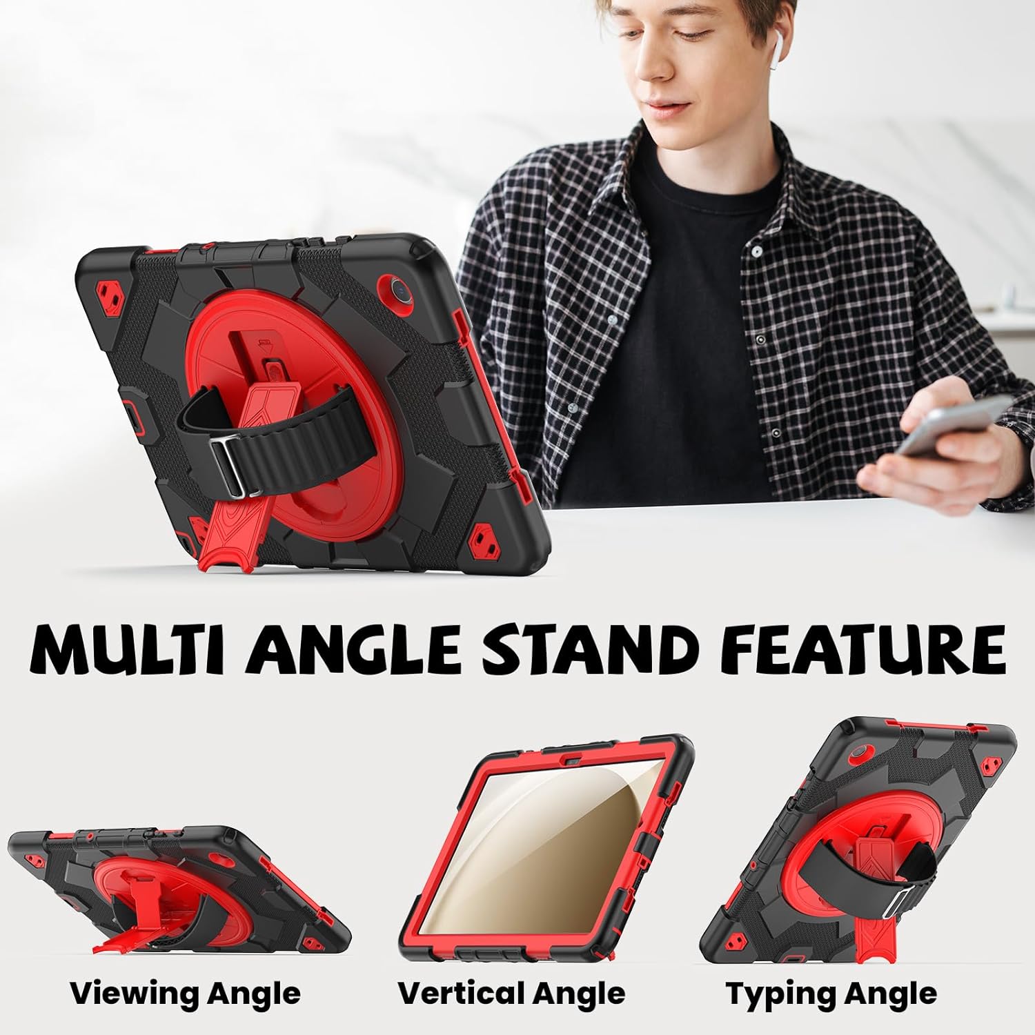  Funda De Uso Rudo Para Tablet Samsung Galaxy Tab A9 Plus 11" (2023) SM-X210/SM-216/SM-X218 Negro/Rojo.