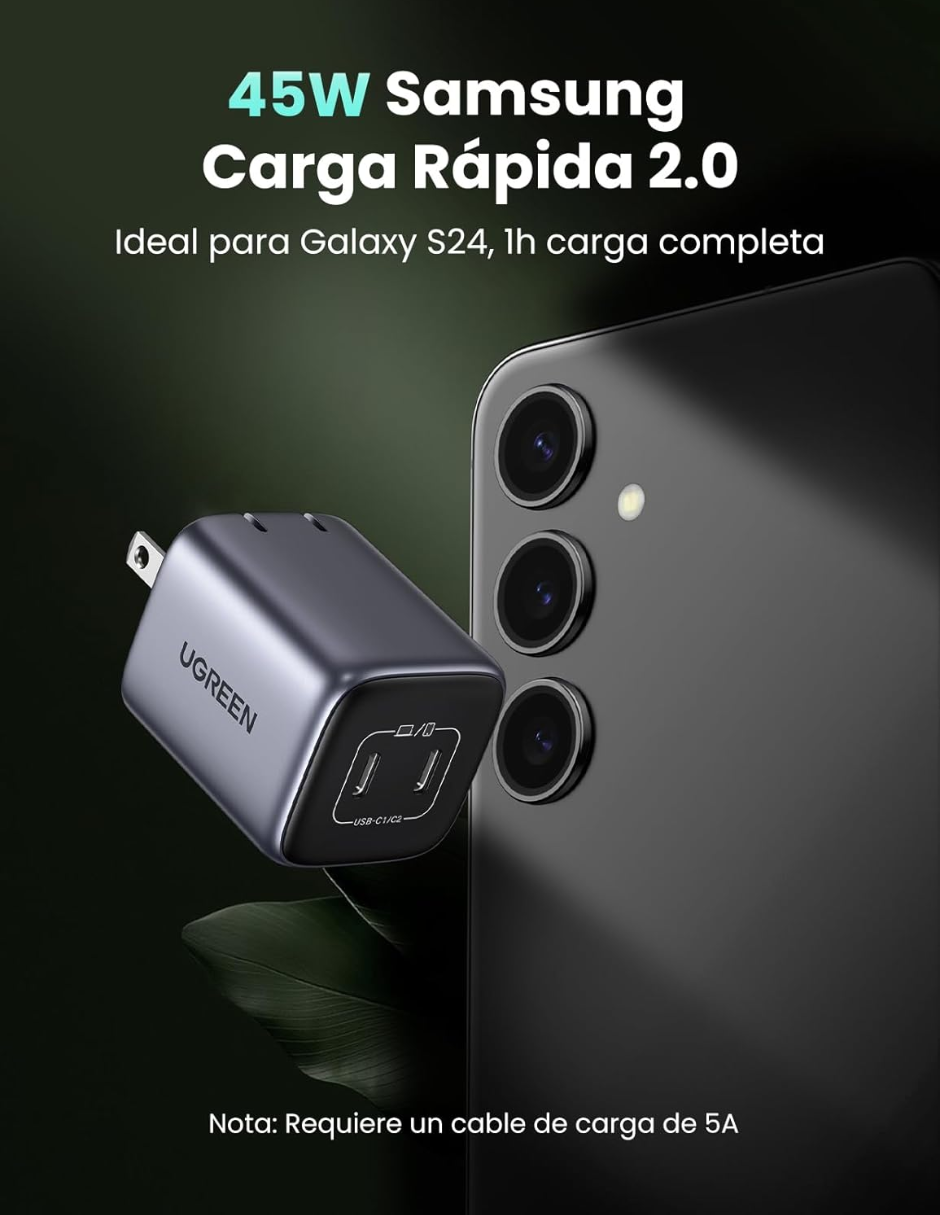 UGREEN Cargador USB C PD 45W Nexode Carga Rápida.