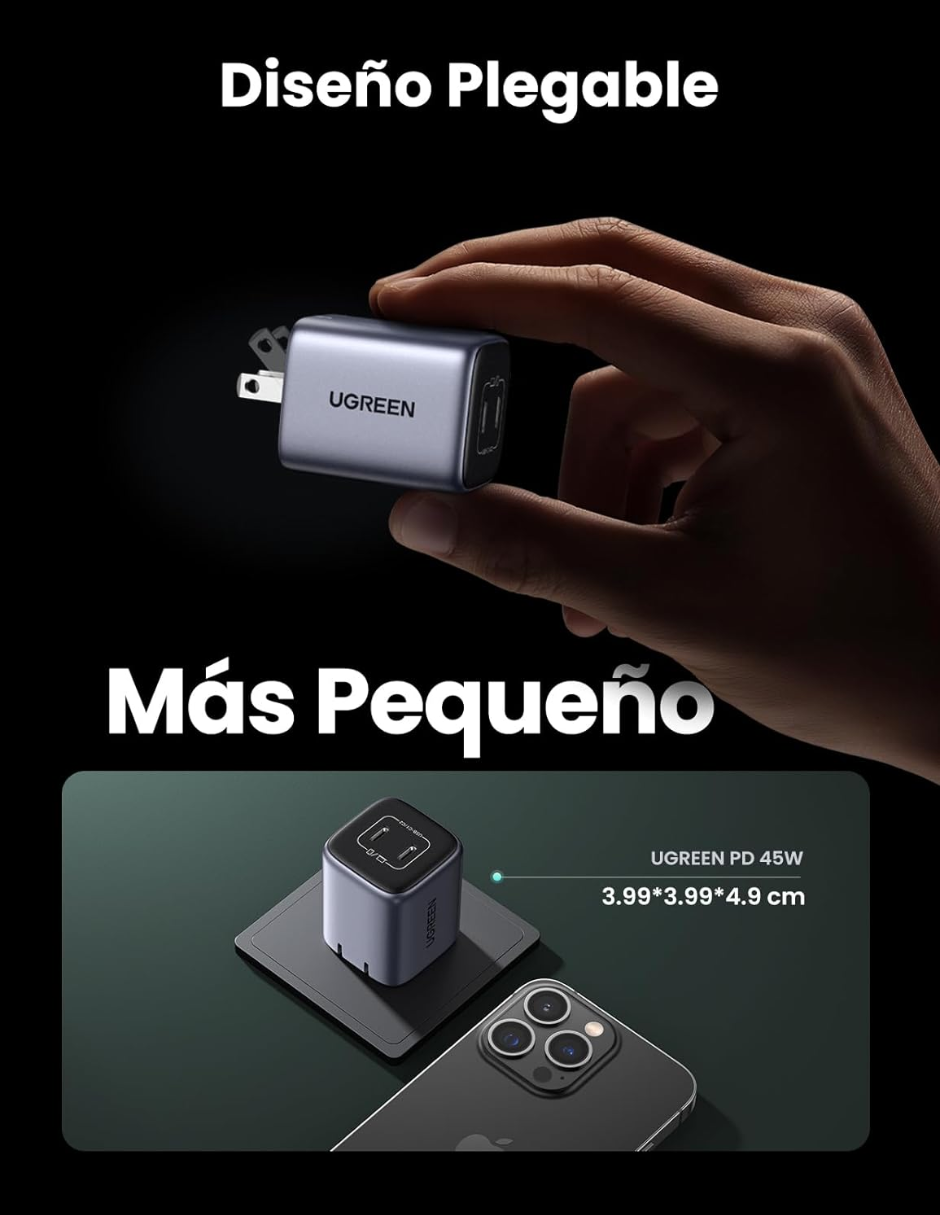 UGREEN Cargador USB C PD 45W Nexode Carga Rápida.