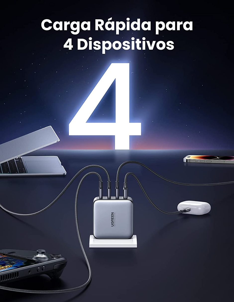 UGREEN Cargador 4 Puertos GaN 100W Carga Rápida.