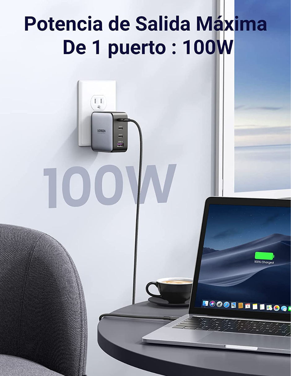 UGREEN Cargador 4 Puertos GaN 100W Carga Rápida.
