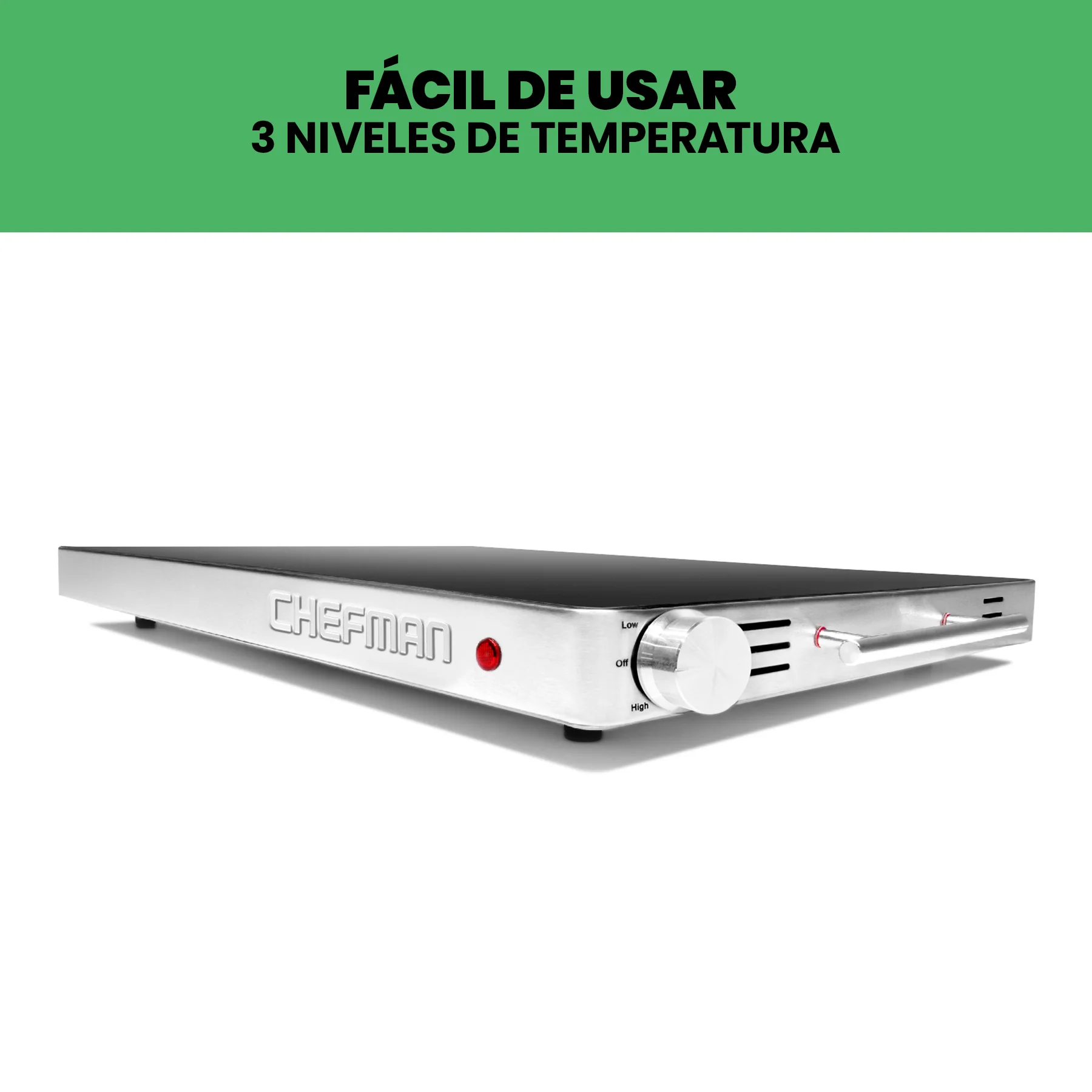Bandeja de Calentamiento Electrica Chefman RJ22 charola de Vidrio Negra.