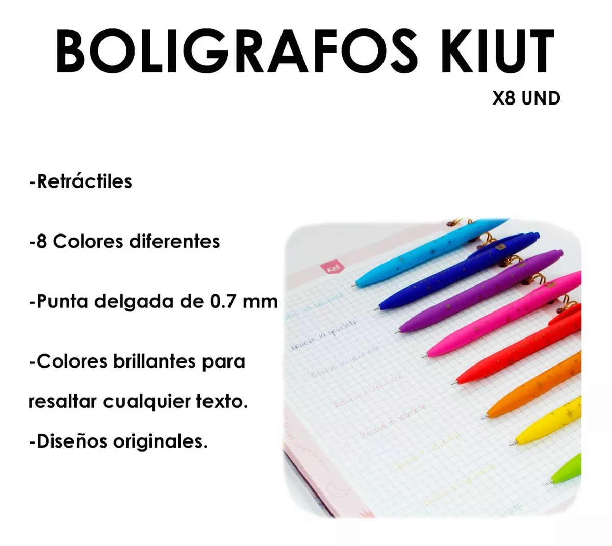 Set Boligrafos Plumas Kiut Colores Surtidos Utiles Escolares.