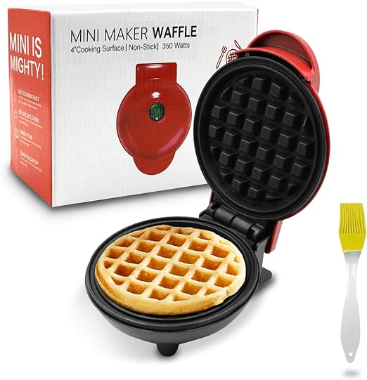 Raganet, Waflera Electrica con Doble Plancha Antiadherente, Maquina de Waffles de 750 Watts, Indicador de Encendido y Calentamiento Uniforme. (Rojo Redondo).