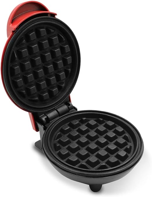 Raganet, Waflera Electrica con Doble Plancha Antiadherente, Maquina de Waffles de 750 Watts, Indicador de Encendido y Calentamiento Uniforme. (Rojo Redondo).