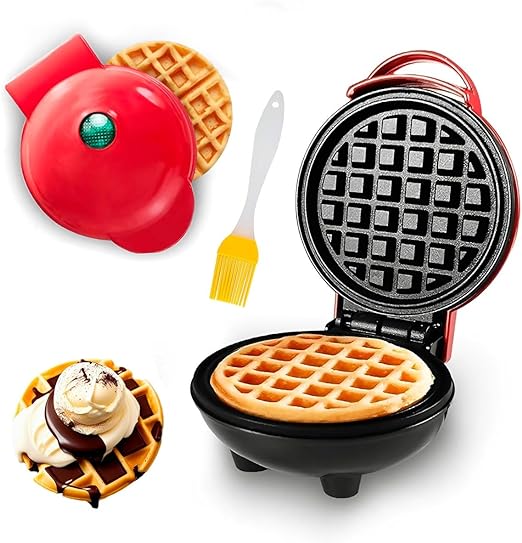 Raganet, Waflera Electrica con Doble Plancha Antiadherente, Maquina de Waffles de 750 Watts, Indicador de Encendido y Calentamiento Uniforme. (Rojo Redondo).