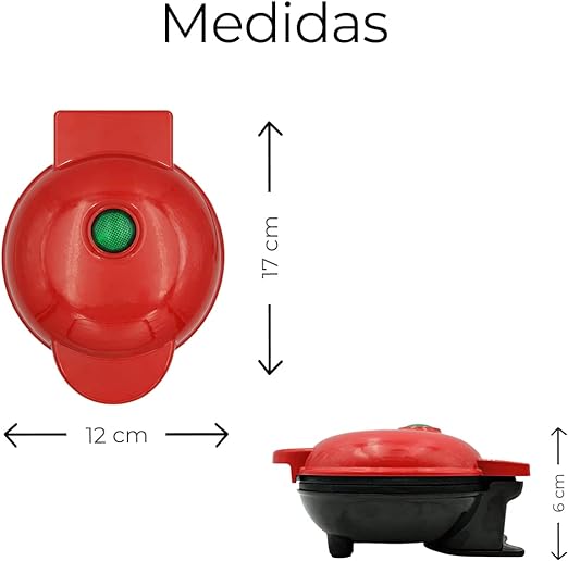 Raganet, Waflera Electrica con Doble Plancha Antiadherente, Maquina de Waffles de 750 Watts, Indicador de Encendido y Calentamiento Uniforme. (Rojo Redondo).