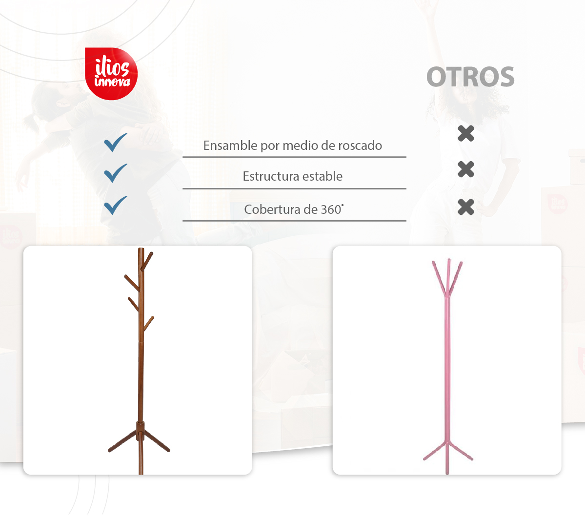 Perchero de madera minimalista estilo oriental. Elegante perchero de pie con 8 ganchos para organización de espacio.