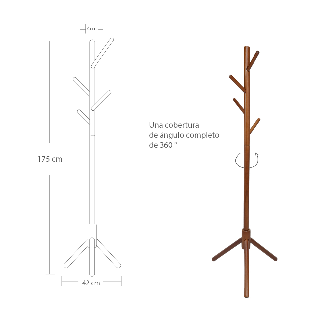 Perchero de madera minimalista estilo oriental. Elegante perchero de pie con 8 ganchos para organización de espacio.