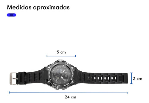 Reloj de pulsera Sanda top tean 739 de cuerpo color negro, analógico-digital, para hombre, fondo negro, con correa de poliuretano color negro, agujas color negro y blanco, dial negro, subesferas color negro y gris, minutero/segundero blanco, bisel color negro, luz celeste y hebilla simple