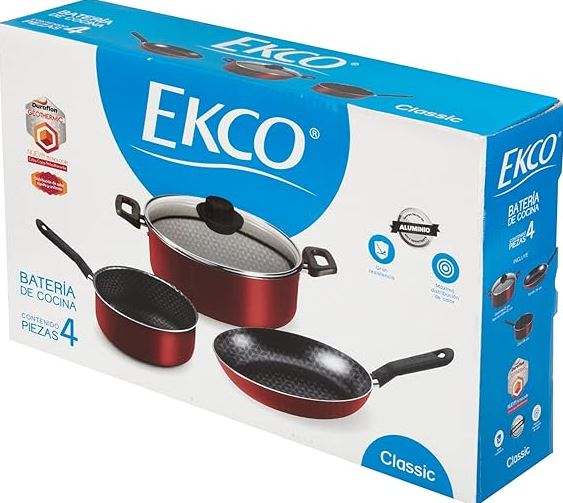 Ecko 68578- Batería de cocina de 4 piezas classic, rojo .