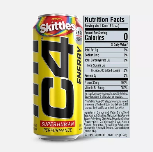 Caja de Bebida Energizante C4 Starburst Skittles 12 Latas)