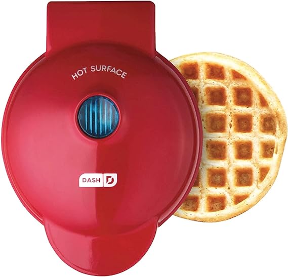 Dash Mini Maker: Miniwaflera - Máquina para hacer waffles, paninis, papa rayada, y otros para desayuno, almuerzo o aperitivos, color rojo (DMW001RD), 10 cm.