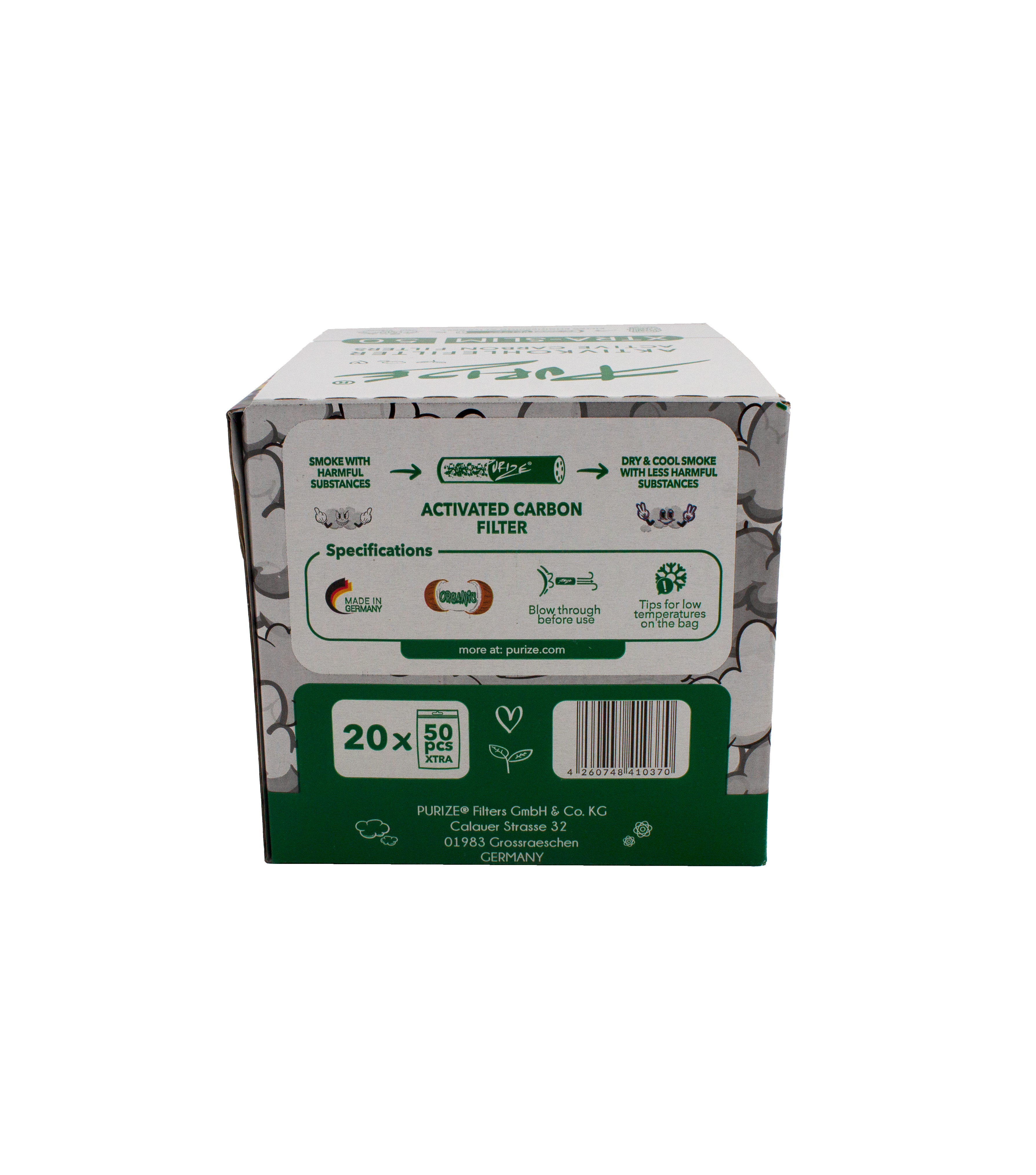 Paquete de 20 Bolsas con 50 Filtros Morados Blazy x Purize, Xtra Slim (Carbon Activado)