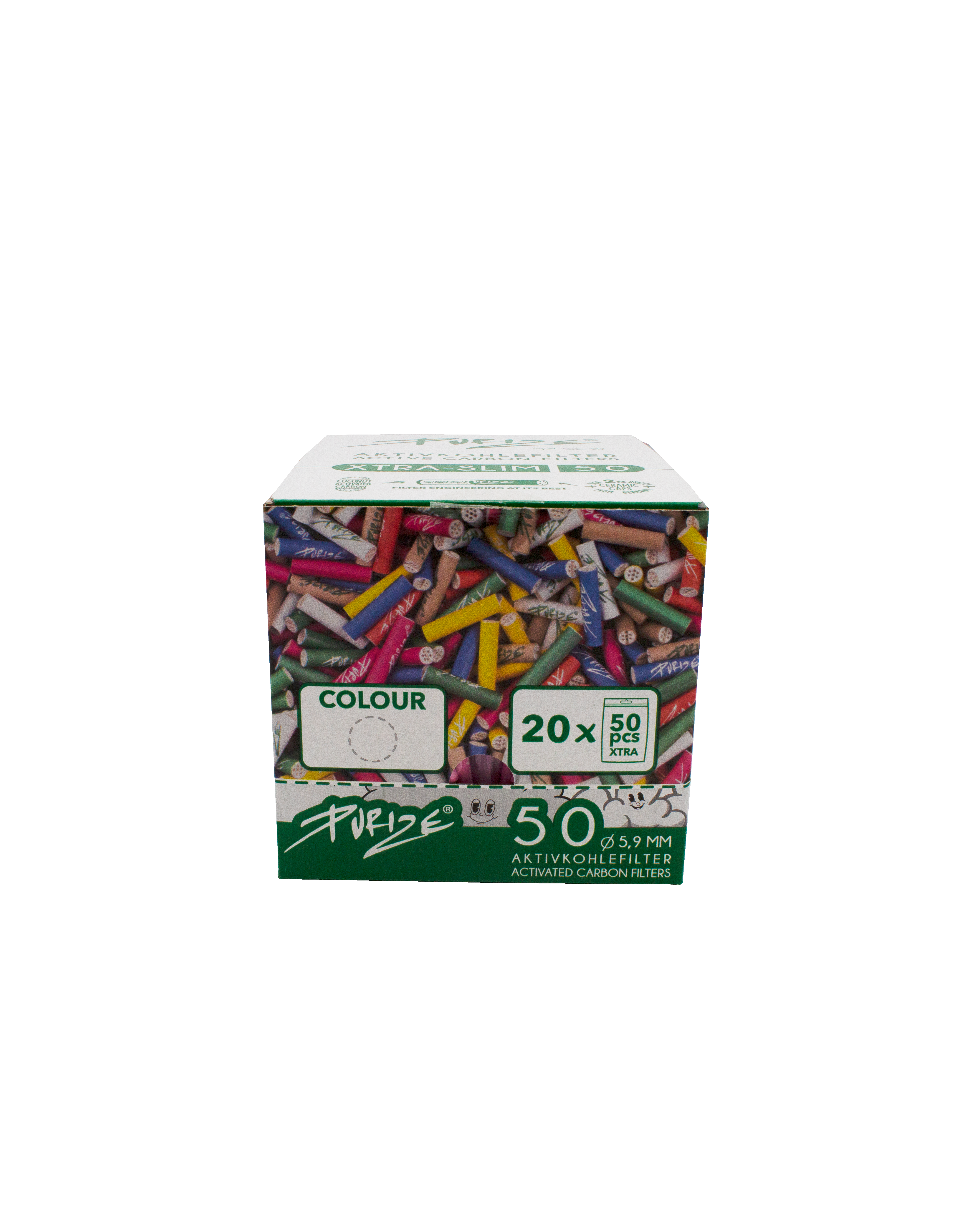 Paquete de 20 Bolsas con 50 Filtros Morados Blazy x Purize, Xtra Slim (Carbon Activado)