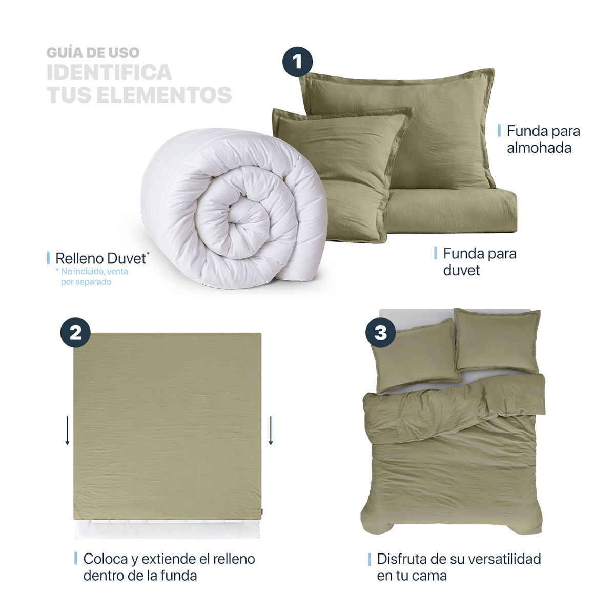 Funda para Duvet Microfibra Acabado Prelavado Sin Relleno más Fundas de Almohada Matrimonial Verde Esquimal.