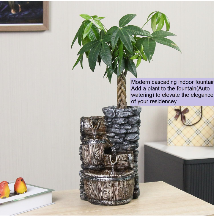 Fuente decorativa interior con maceta cascada LED 