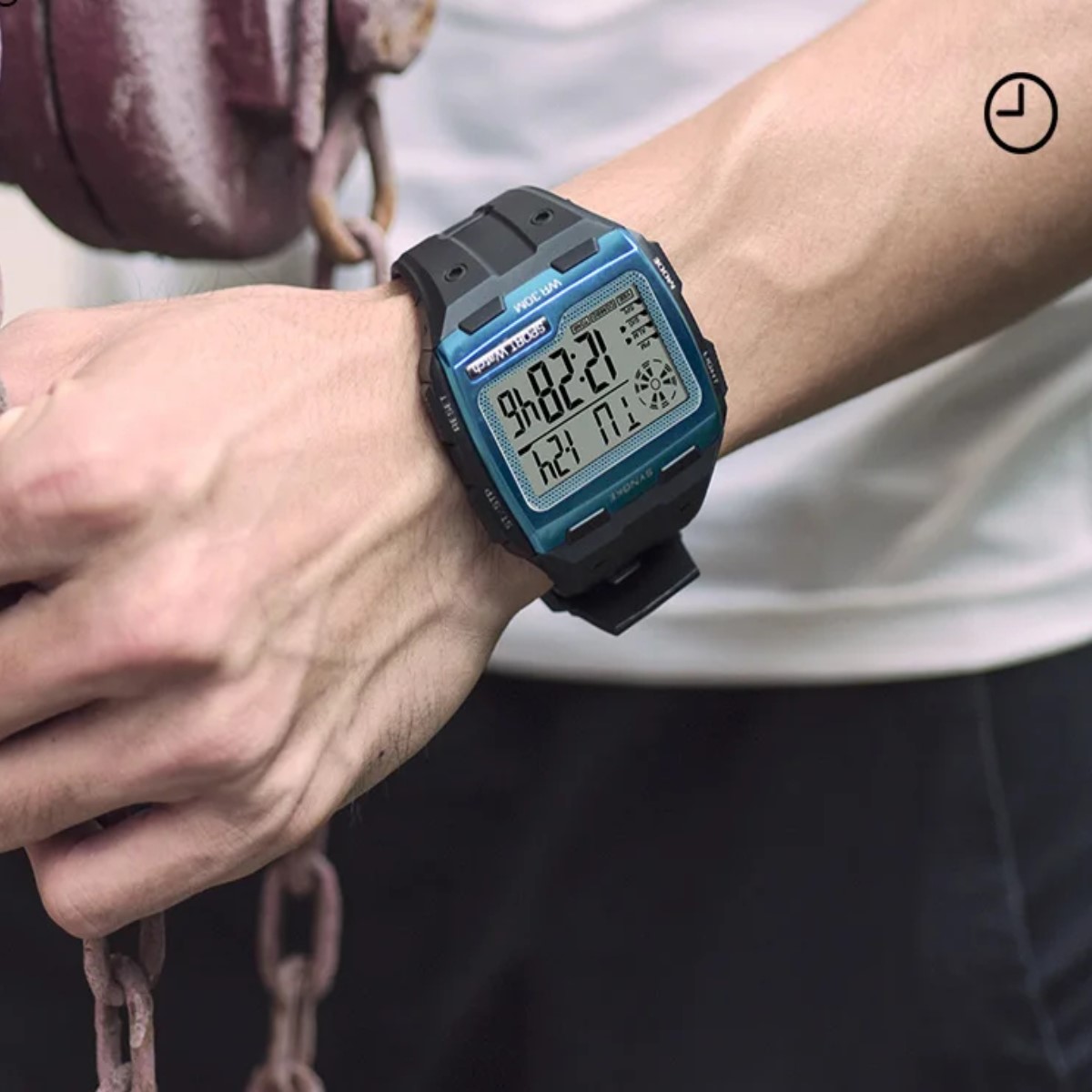 Reloj Digital contra agua azul led números grandes fácil de leer sumergible 30M deportes táctico.