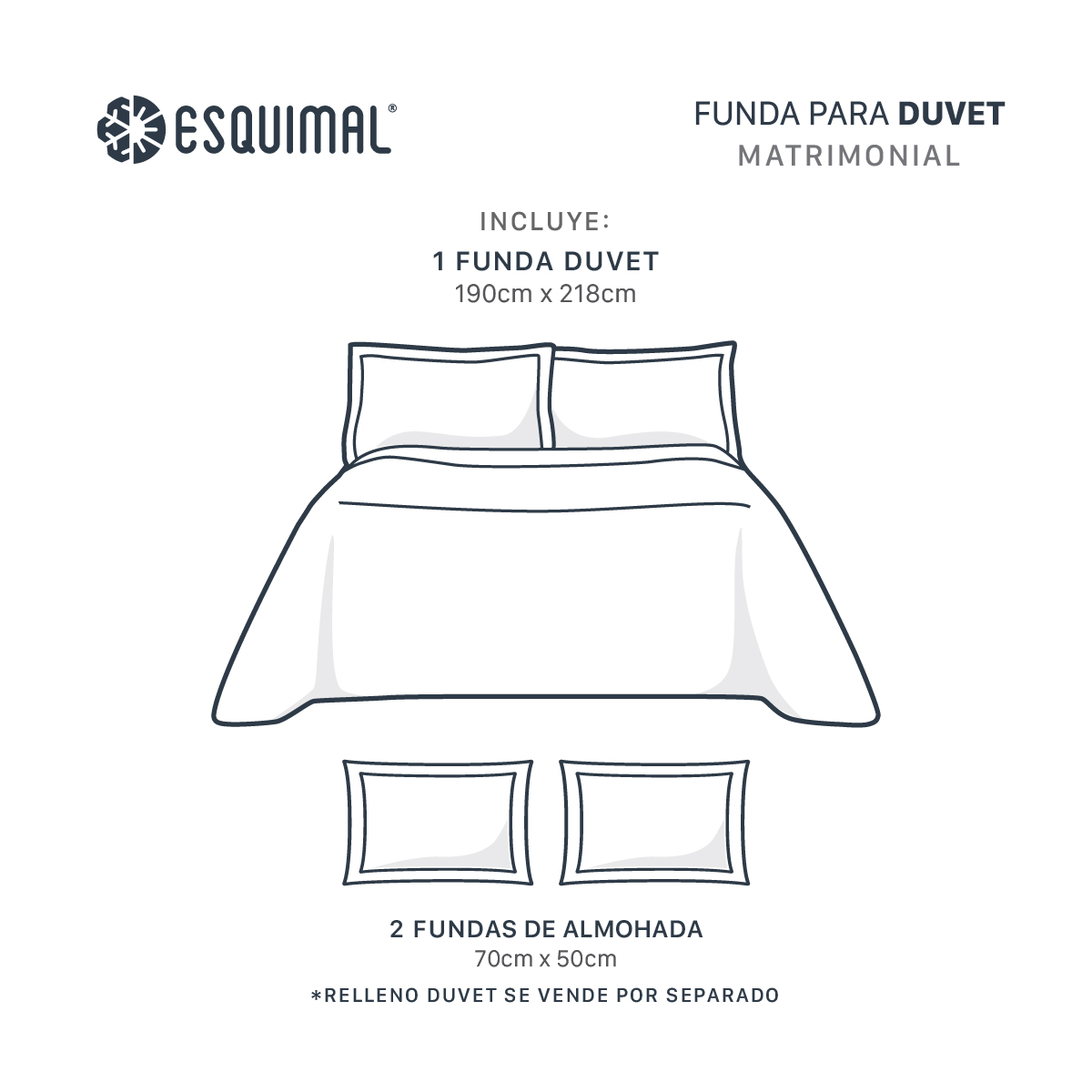 Funda para Duvet Microfibra Acabado Prelavado Sin Relleno más Fundas de Almohada Matrimonial Gris Claro Esquimal.