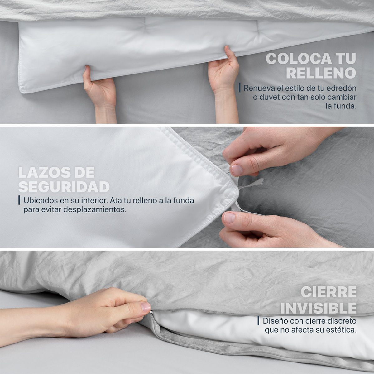 Funda para Duvet Microfibra Acabado Prelavado Sin Relleno más Fundas de Almohada Matrimonial XL Gris Claro Esquimal.