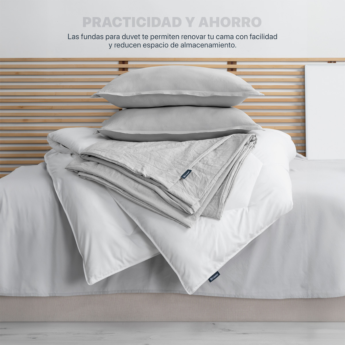 Funda para Duvet Microfibra Acabado Prelavado Sin Relleno más Fundas de Almohada Matrimonial XL Gris Claro Esquimal.
