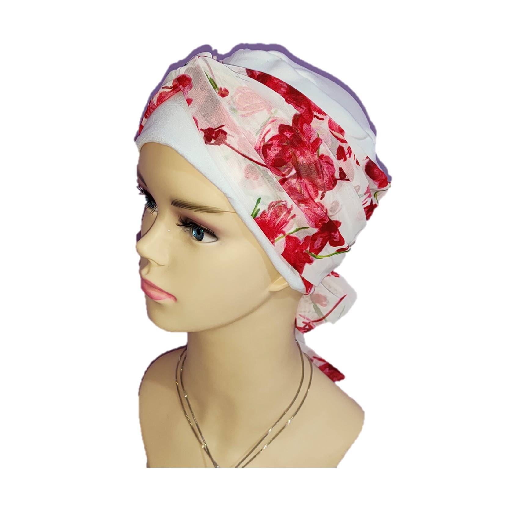 Gorro para Mujer tipo turbante con mascada y banda de algodón seda (pack 1 pieza). Oncológicos, alopecia, Moda, Elegante blanco.