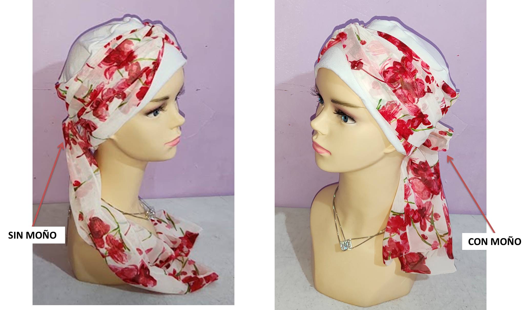 Gorro para Mujer tipo turbante con mascada y banda de algodón seda (pack 1 pieza). Oncológicos, alopecia, Moda, Elegante blanco.