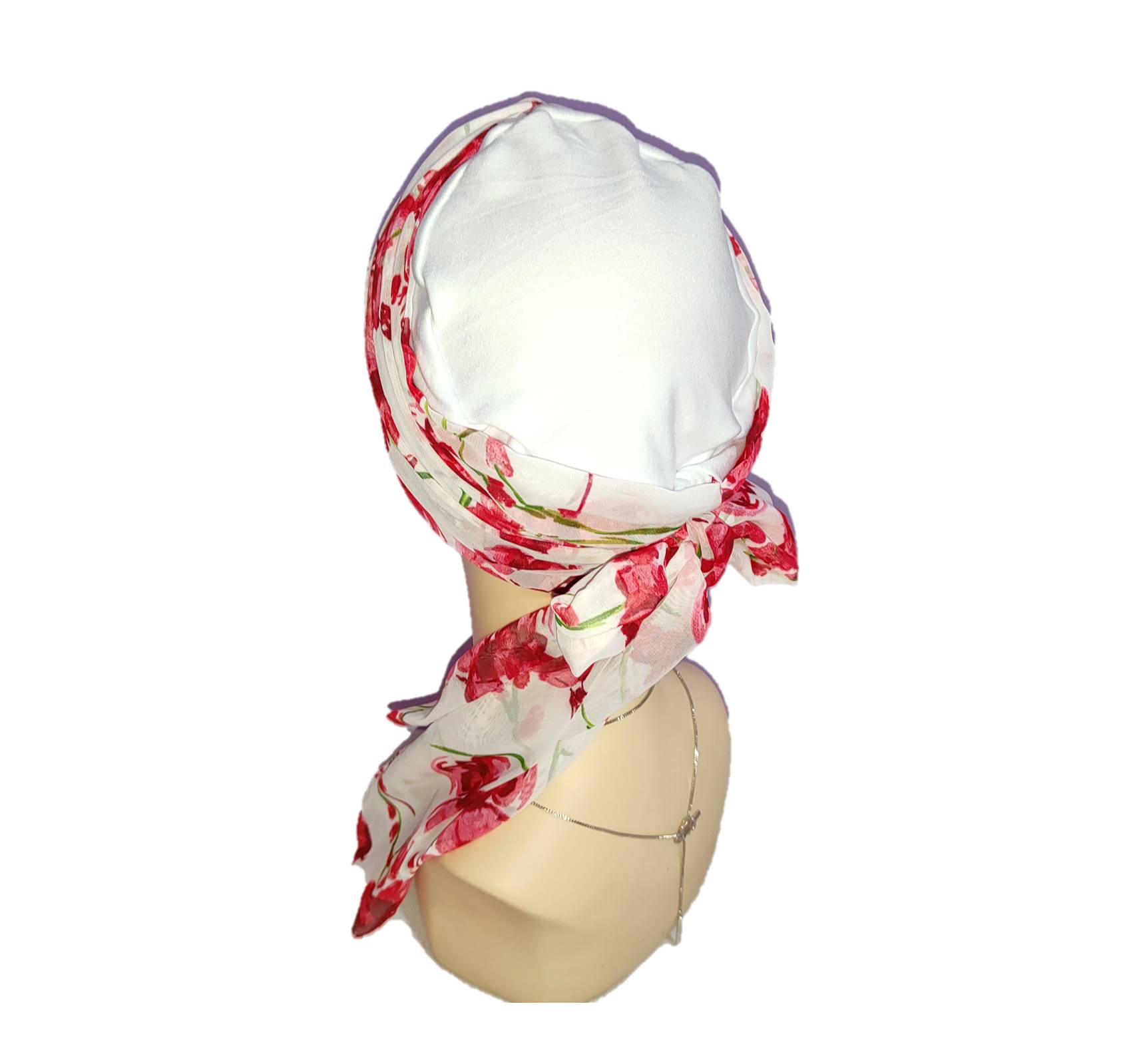 Gorro para Mujer tipo turbante con mascada y banda de algodón seda (pack 1 pieza). Oncológicos, alopecia, Moda, Elegante blanco.