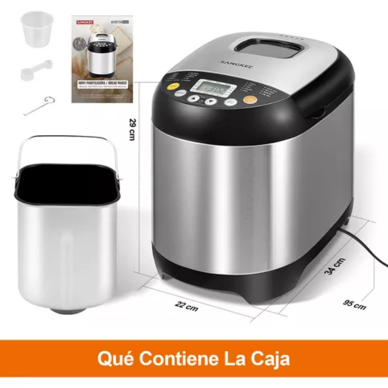 Sangk máquina pan máquina para hacer pan automática con bandeja antiadherente para pan 15h temporizador y 1h para mantener caliente con 3 tamaños de pan 3 colores de corteza recetas acero inoxidable