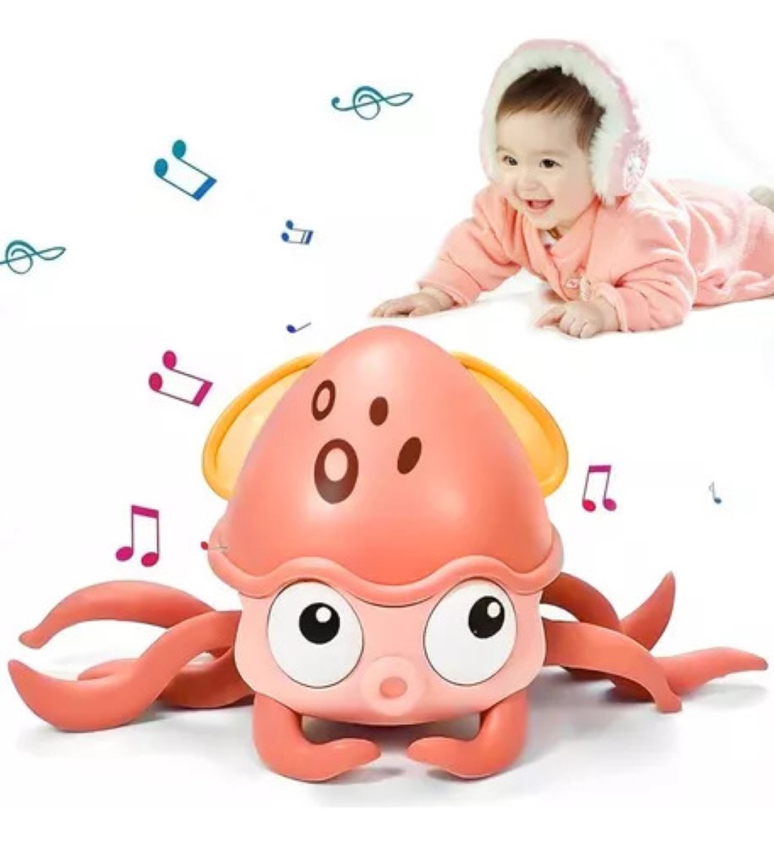 Juguete Pulpo Para Niño Musica Y Luz Funcion De Sensor Naranja 1 Pz