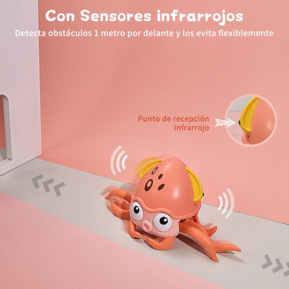 Juguete Pulpo Para Niño Musica Y Luz Funcion De Sensor Naranja 1 Pz