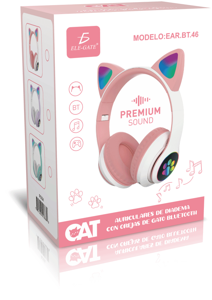 Audifono de Diadema  bonito Gato Bluetooth Auriculares Colorido Led Luminoso