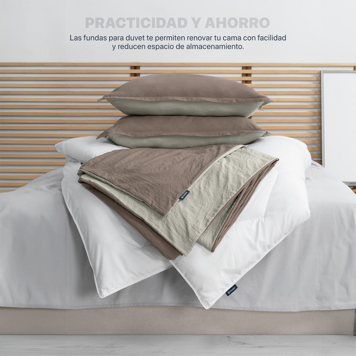Funda para Duvet Microfibra Acabado Prelavado Sin Relleno más Fundas de Almohada Doble Vista Matrimonial Café - Beige Esquimal.