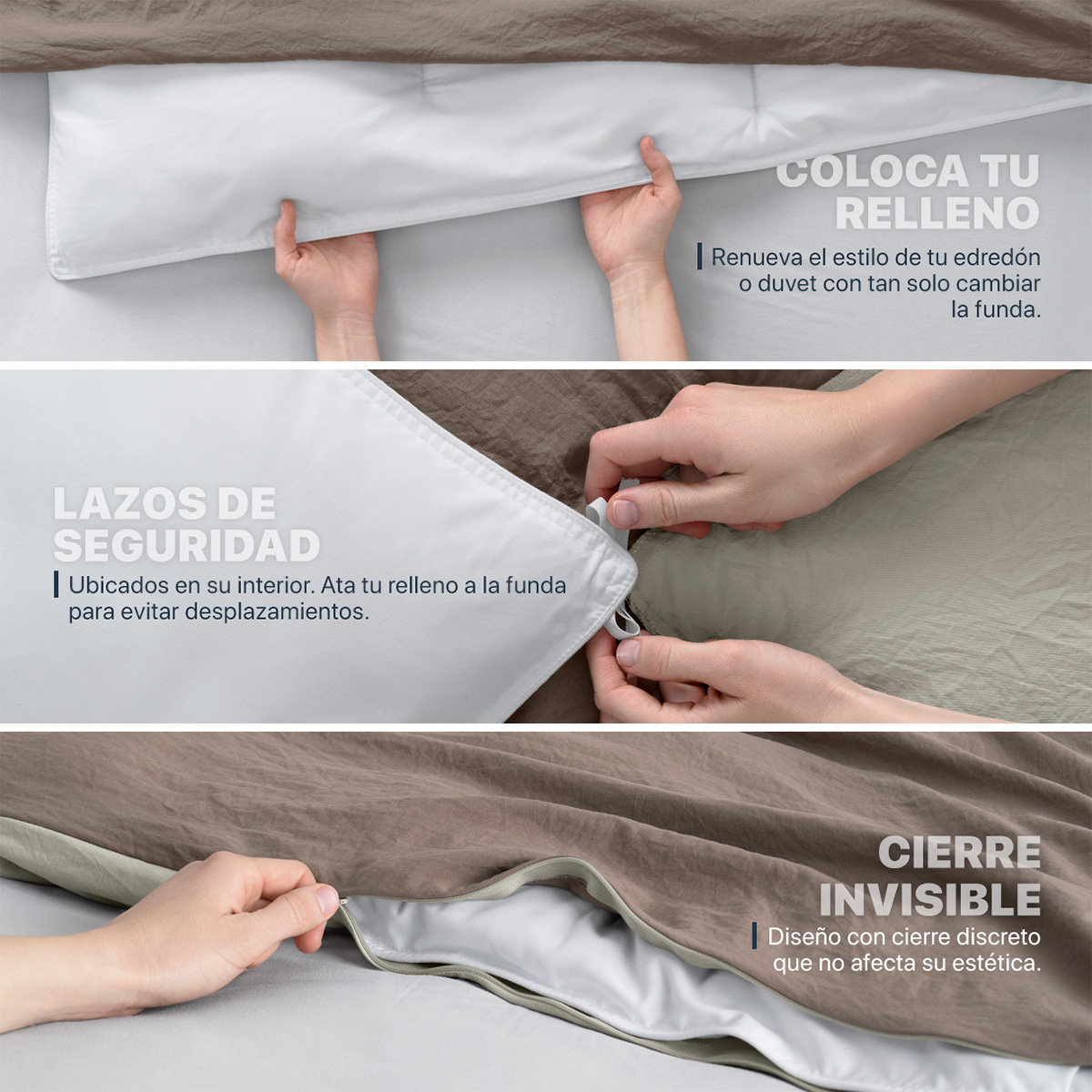 Funda para Duvet Microfibra Acabado Prelavado Sin Relleno más Fundas de Almohada Doble Vista Matrimonial Café - Beige Esquimal.
