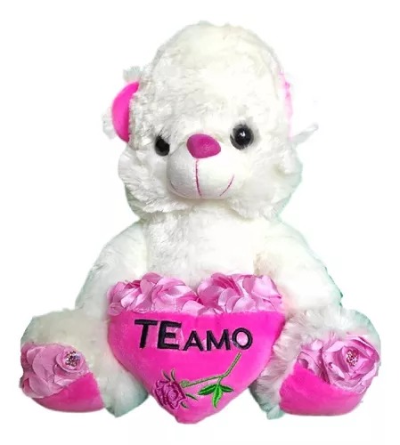 Oso De Peluche Blanco Con Corazón Rosa Día De San Valentín.