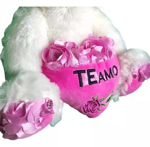 Oso De Peluche Blanco Con Corazón Rosa Día De San Valentín.