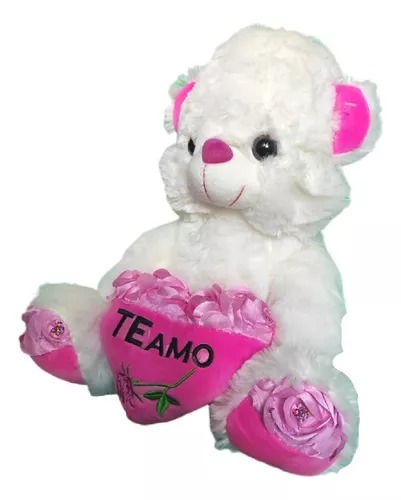 Oso De Peluche Blanco Con Corazón Rosa Día De San Valentín.